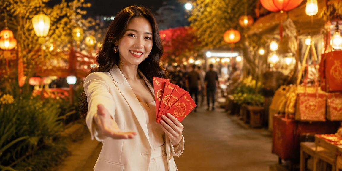 Phong bì đỏ may mắn tại chợ đêm Hà Nội trong không khí Tết Nguyên Đán sôi động
