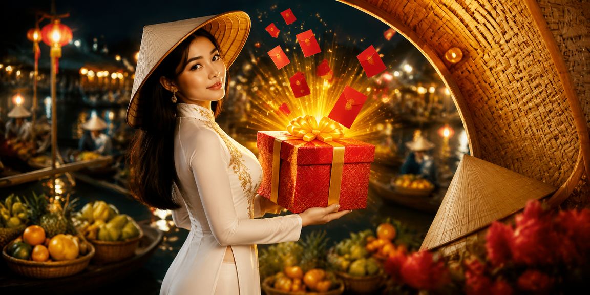 Phong bì đỏ may mắn và nón lá trong không khí lễ Tết vùng đồng bằng sông Cửu Long