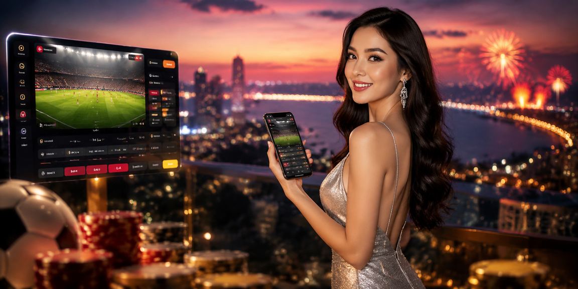 Giao diện cá cược casino trực tuyến hiện đại tại Việt Nam với bảng chơi và ánh đèn sân khấu chuyên nghiệp