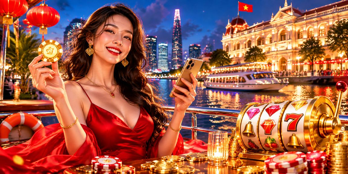 Giao diện cá cược casino trực tuyến tại Việt Nam với bảng chơi và ánh đèn sân khấu