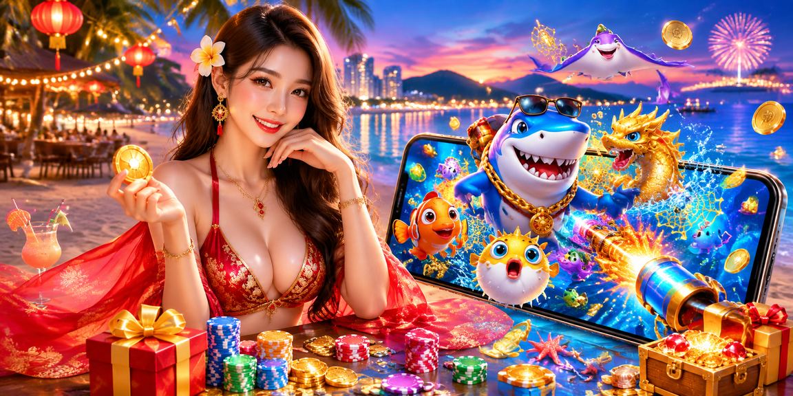 Người dùng trải nghiệm game bắn cá trực tuyến bên bãi biển Vũng Tàu vào buổi chiều